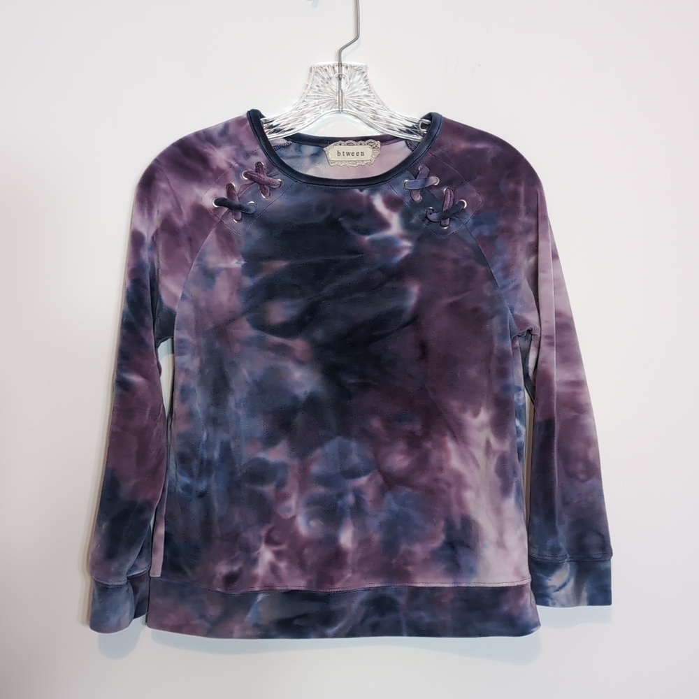 Btween Velour Tie Dye Long Sleeve Shirt Top